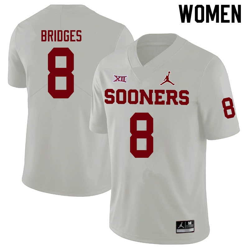 Women #8 Trejan Bridges Oklahoma Sooners Jordan Brand College Football Jerseys Sale-White